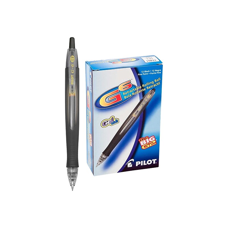 Pilot G6 Retractable Gel Pens, Fine Point, Black Ink, Dozen (31401) image 1