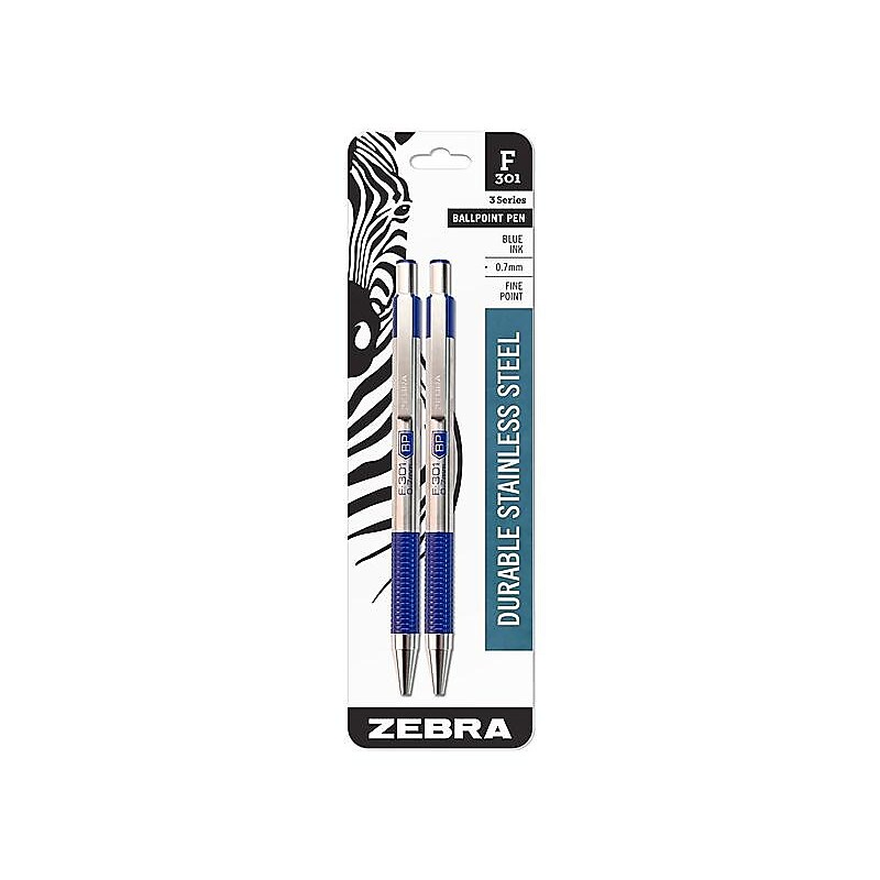 Zebra F-301 Retractable Ballpoint Pen, Fine Point, 0.7mm, Blue Ink, 2 Pack (27122) image 1