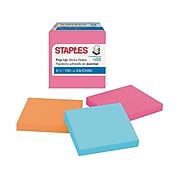 Staples Stickies Pop-Up Standard Notes, 3" x 3" Assorted Bright Colors, 100 Sheets/Pad, 6 Pads/Pack (S33BRP6/52559)