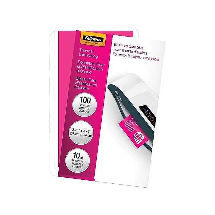 Fellowes Thermal Laminating Pouches, Business Card, 10 Mil, 100