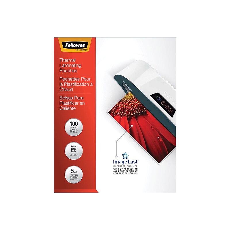 Fellowes ImageLast Thermal Laminating Pouches, Letter Size, 5 Mil, 100/Pack (52040) image 1