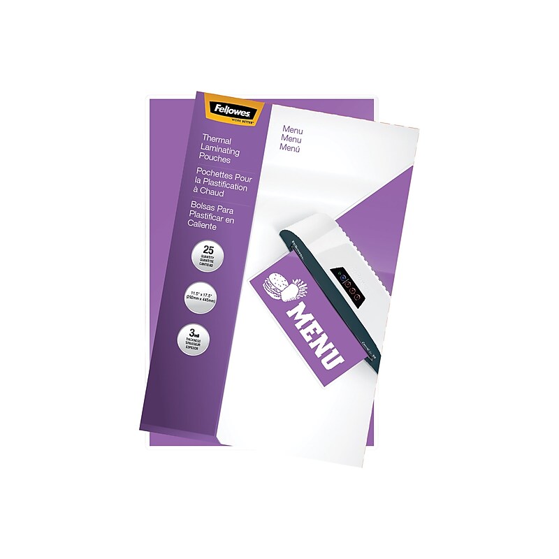 Fellowes Thermal Laminating Pouches, Menu, 3 Mil, 25/Pack (52011) image 1
