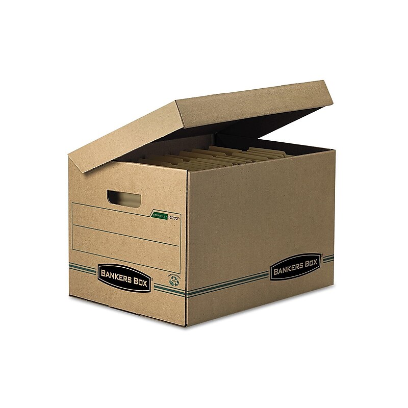 Bankers Box Systematic 100% Recycled Corrugated File Storage Boxes, Flip-Top Lid, Letter/Legal Size, Brown, 12/Carton (12772) image 1