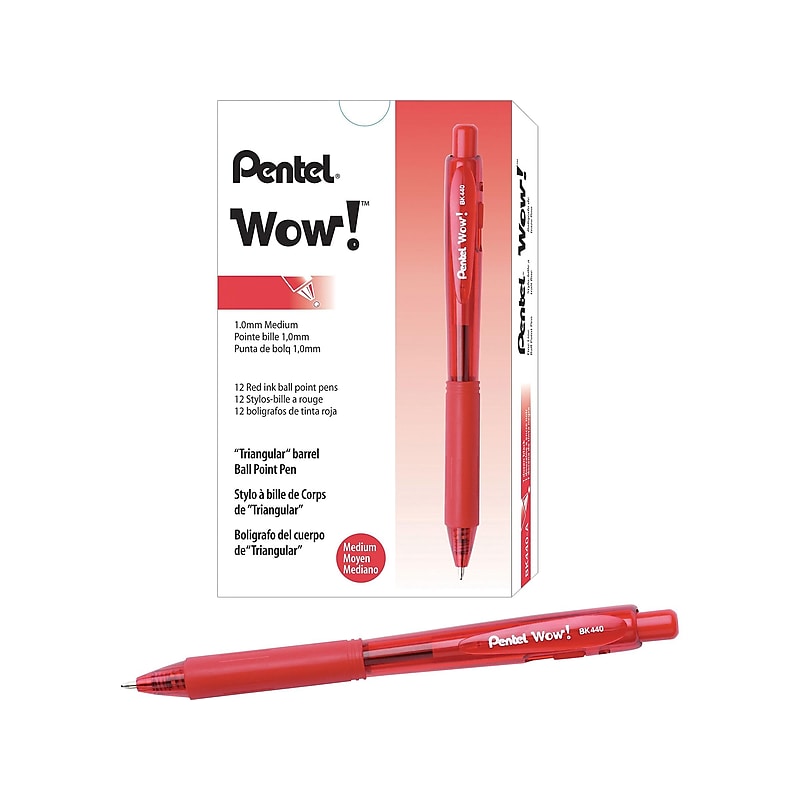 Pentel WOW! Retractable Ballpoint Pens, Medium Point, Red Ink, Dozen (BK440-B) image 1