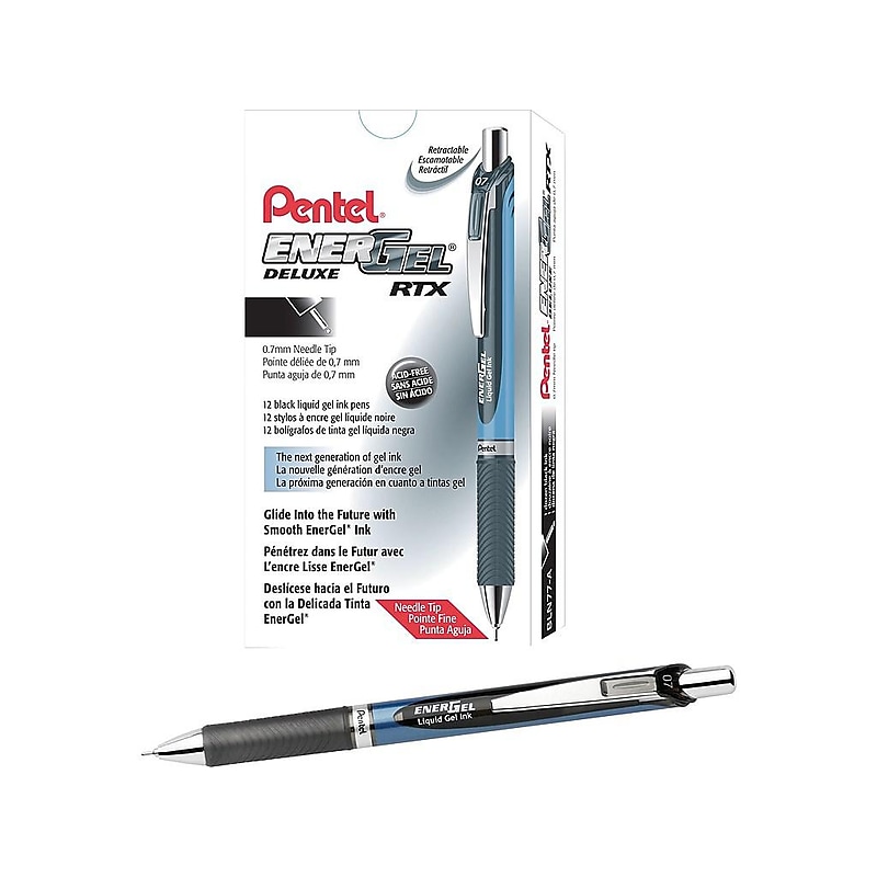 Pentel EnerGel Deluxe RTX Retractable Gel Pens, Medium Point, 0.7mm, Black Ink, Dozen (BLN77-A) image 1