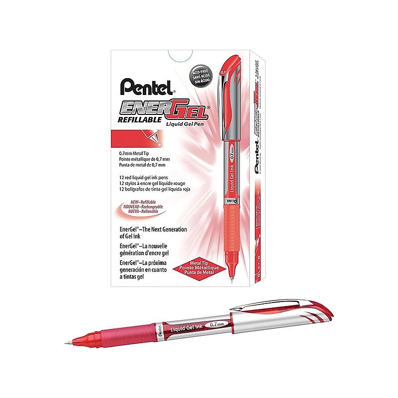 Pentel EnerGel Deluxe Gel Pens, Medium Point, Red Ink, Dozen (BL57-B) image 1