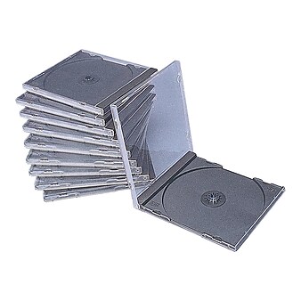 Staples Standard Jewel Cases for CD/DVD, Black/Clear Plastic (10384-CC)