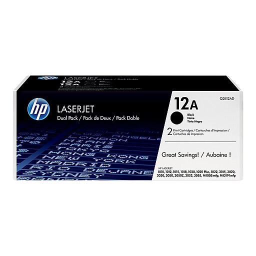 HP 12A Black Toner Cartridges, 2/Pack (Q2612D) at Staples