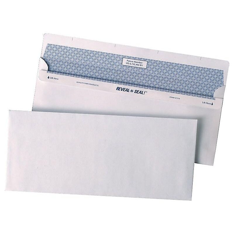 Quality Park Reveal-N-Seal Security Tinted #10 Business Envelopes, 4 1/8" x 9 1/2", White Wove, 500/Box (QUA67218) image 1