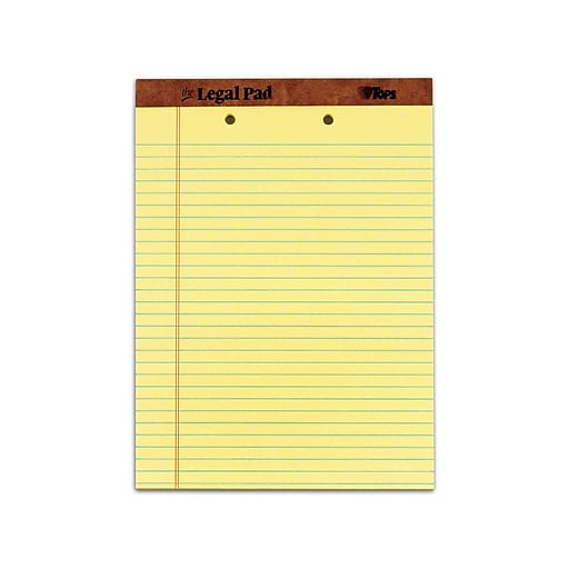 TOPS The Legal Pad Notepads, 8.5" x 11.75", Wide Ruled, Canary, 50