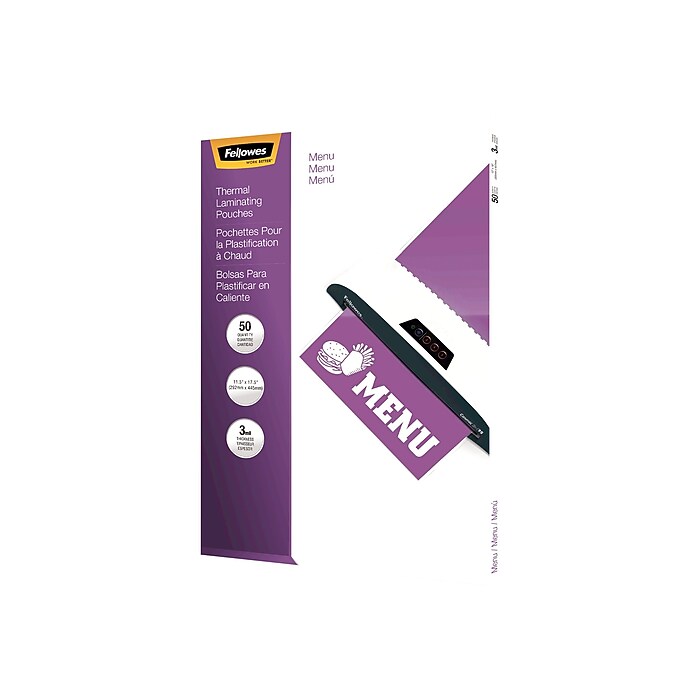 Fellowes Thermal Laminating Pouches, Menu, 3 Mil, 50/Pack (52013