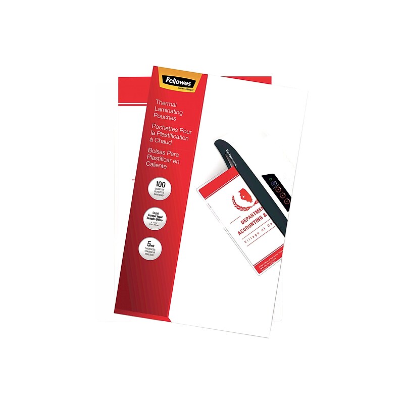 Fellowes Thermal Laminating Pouches, Legal Size, 5 Mil, 100/Pack (52045) image 1