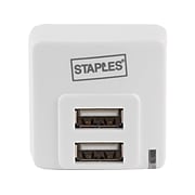 Staples Dual USB Adapter for Most Smartphones, White (19707)