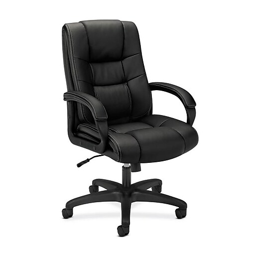 HON HighBack Executive Chair, Black Vinyl, Contrast Stitching, Fixed