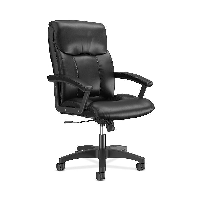 HON SofThread Leather High-Back Executive Chair, Center-Tilt, Fixed Arms, Black (BSXVL151SB11) image 1