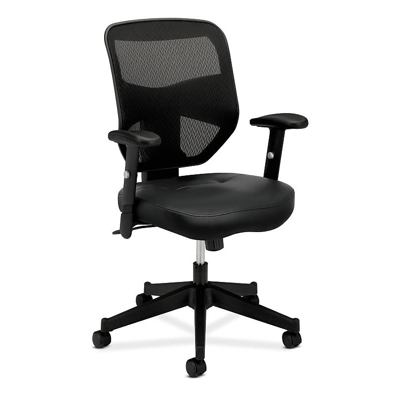 HON Prominent Mesh High-Back Task Chair, Adjustable Arms, Black SofThread Leather Seat (BSXVL531SB11) image 1