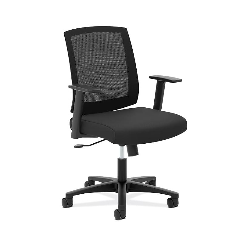 HON Mesh Mid-Back Task Chair, Center-Tilt, Tension, Lock, Fixed Arms, Black Mesh, Black Fabric (BSXVL511LH10) image 1