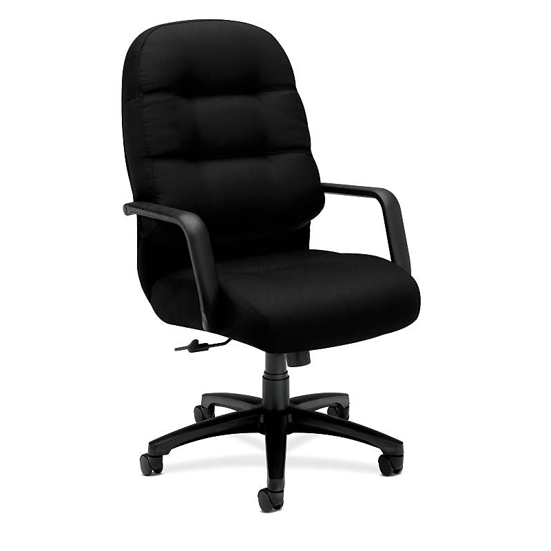 HON Pillow-Soft Executive High-Back Chair, Center-Tilt, Fixed Arms, Black Fabric image 1