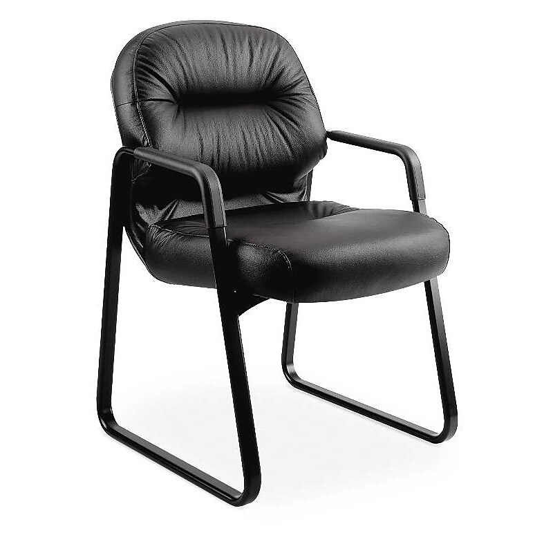 HON Pillow-Soft Leather Guest Chair, Black (HON2093SR11T) image 1