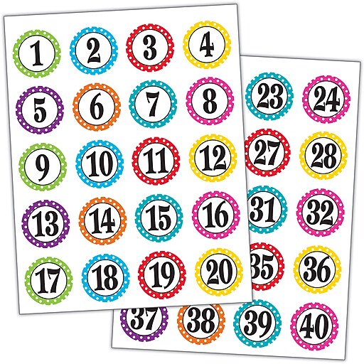 Teacher Created Resources Polka Dots Numbers Stickers, 120 Per Pack, 12