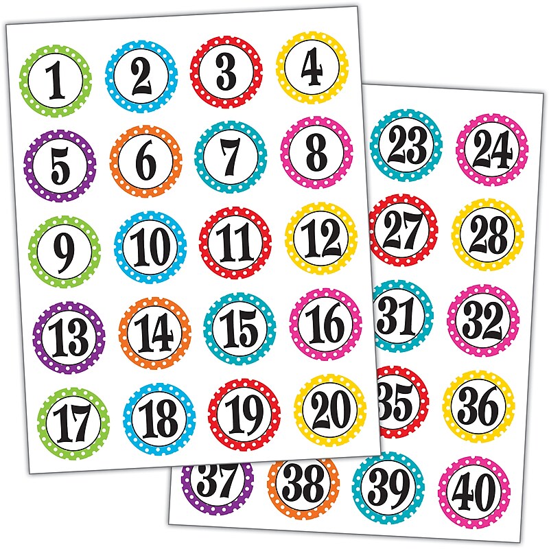 Teacher Created Resources Polka Dots Numbers Stickers, 120 Per Pack, 12 Packs (TCR3567) image 1