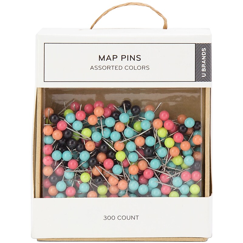 U Brands Map Pins, Multicolor, 300 Pins per Pkg (097U0624) image 1