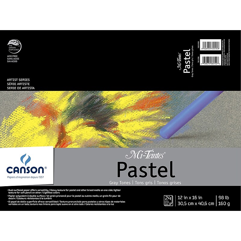 Canson Mi-Teintes Gray Tones 12" x 16" Pastels Paper Pad, 24 Sheets (10900) image 1