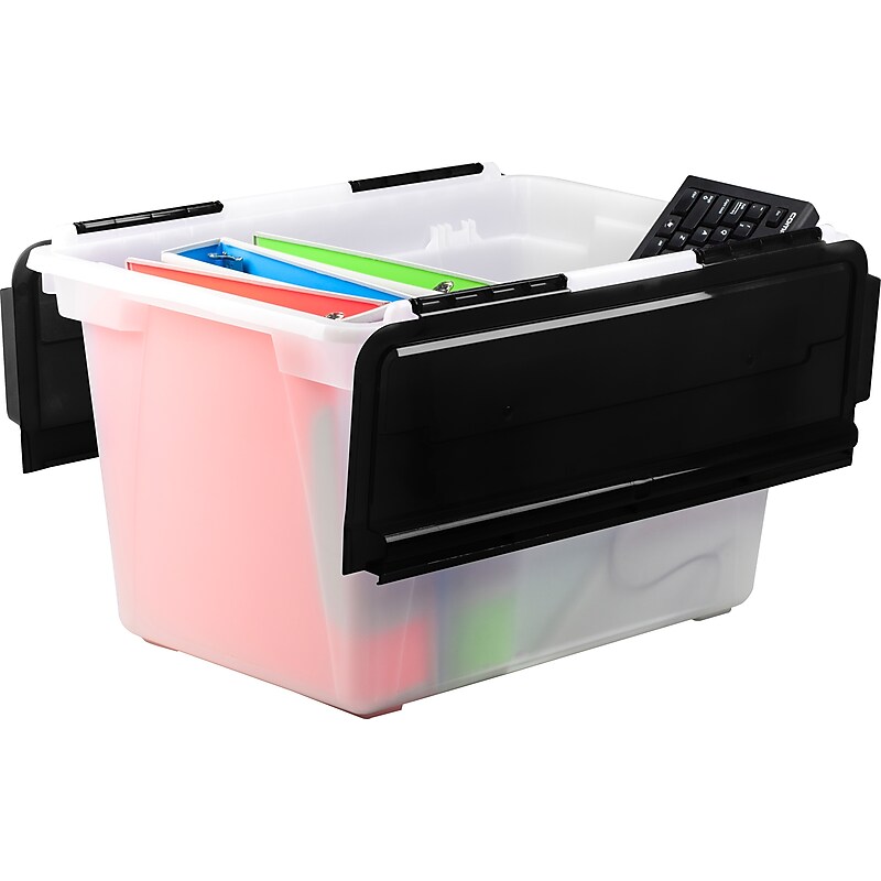 Storex Industries Flip-Top Storage Tub, Frost/Black (00903U04) image 1