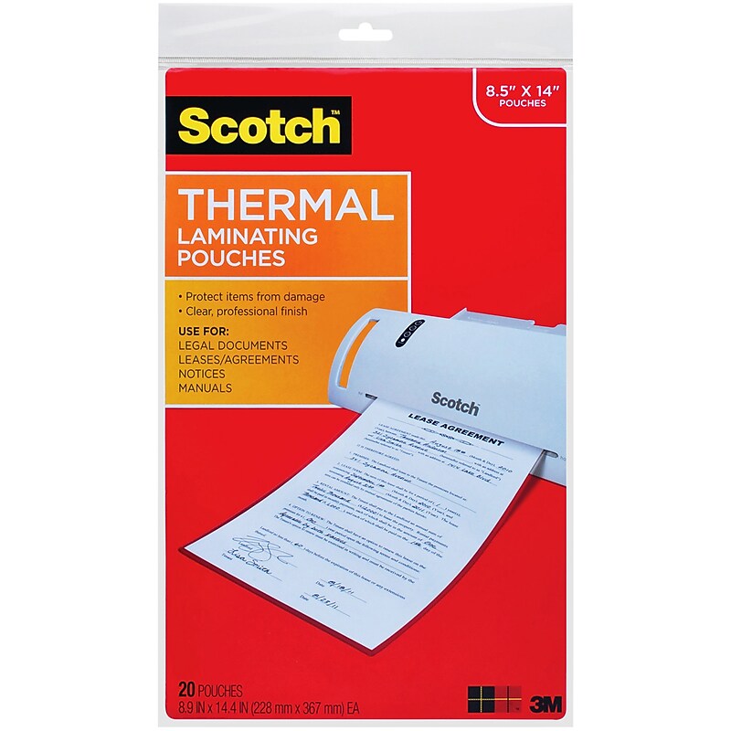 3M® Thermal Laminating Pouches, Legal Size, 5 Mil, 20/Pack (MMMTP385520) image 1