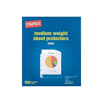 Staples Medium Weight Sheet Protectors, Clear, 100/Box (10524)
