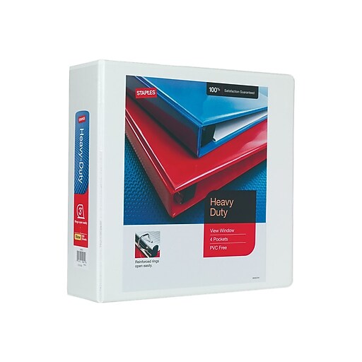 3" Staples® HeavyDuty View Binder with DRings, White at Staples