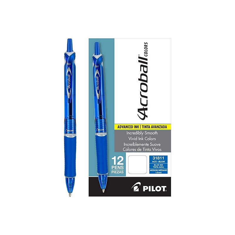 Pilot Acroball Colors Advanced Ink Retractable Ballpoint Pens, Medium Point, Blue Ink, Dozen (31811) image 1