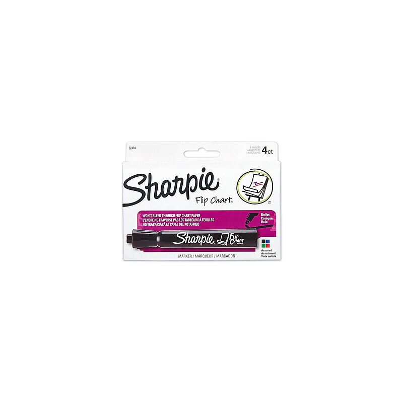 Sharpie Flip Chart Water Based Marker, Bullet Tip, Assorted, 4/Pack (22474) image 1