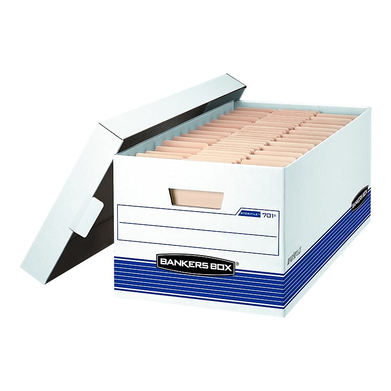 Bankers Box Medium-Duty Corrugated File Storage Boxes, Lift-Off Lid, Letter Size, White/Blue, 20/Carton (0070110) image 1