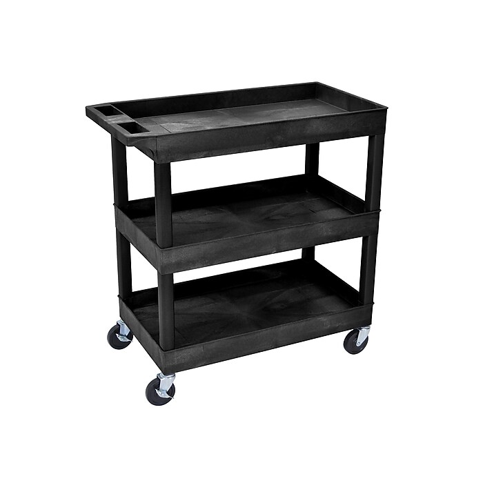 Luxor 3-Shelf Plastic/Poly Mobile Utility Cart with Swivel Wheels