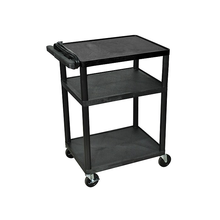 Luxor 3-Shelf Plastic/Poly Mobile A/V Cart with Lockable Wheels