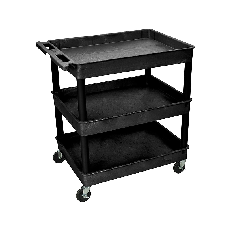 Luxor 3-Shelf Mixed Materials Mobile Utility Cart with Lockable Wheels, Black (TC111-B) image 1
