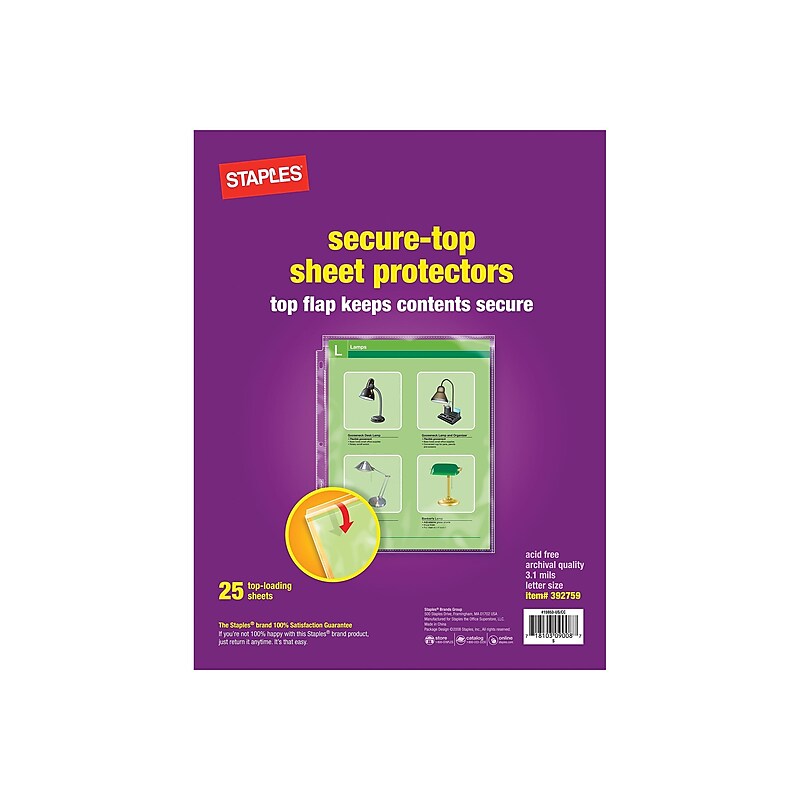 Staples Heavyweight Secure-Top Sheet Protectors, Clear, 25/Pack (15953) image 1