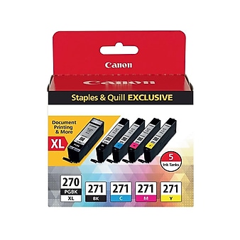 Canon PGI 270 XL/CLI 271 Black High Yield/Color Standard Ink Cartridges, 5/Pack (0319C006)