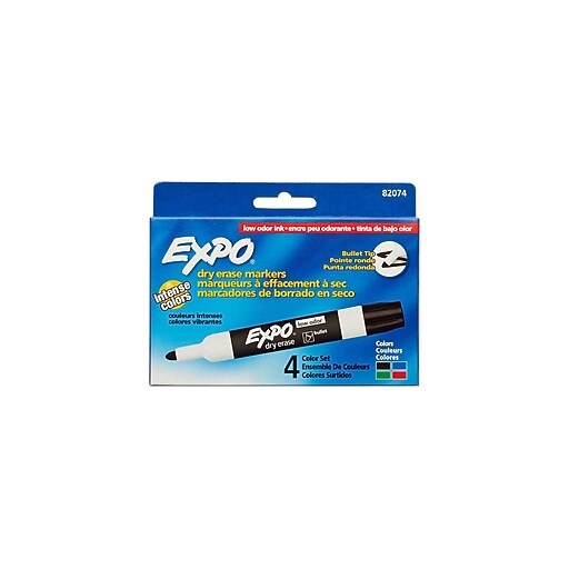 Expo® Low Odor Bullet Tip DryErase Markers, Assorted, 4/pk (82074) at