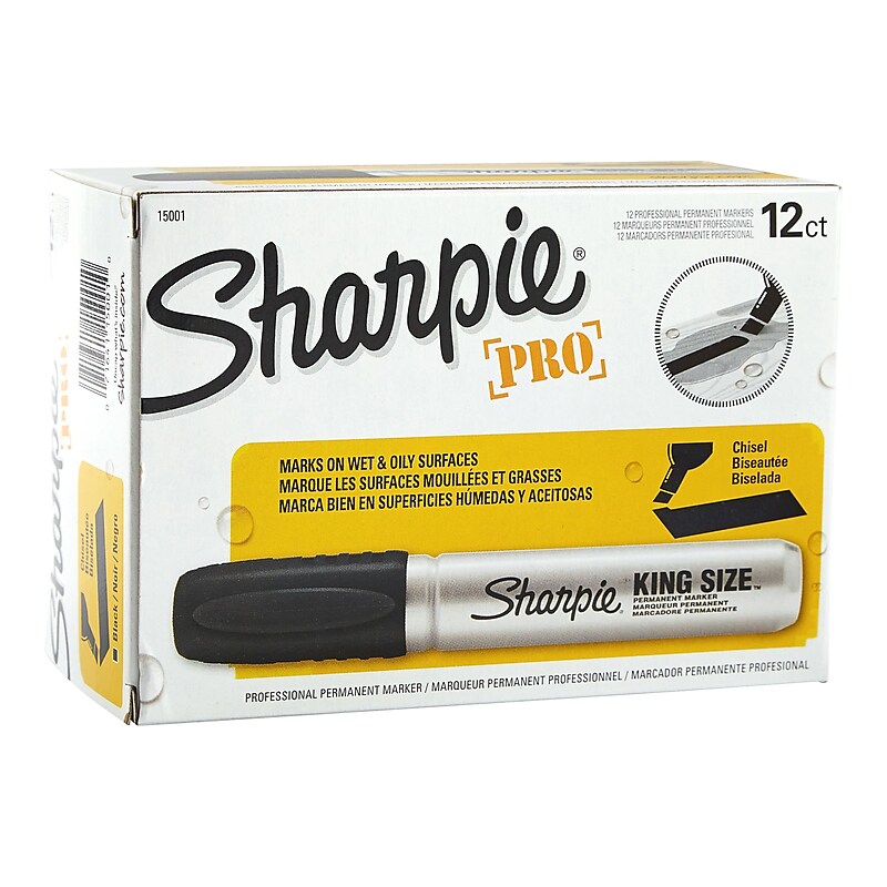 Sharpie Pro King Size Permanent Marker, Chisel Tip, Black Ink, Dozen (15001) image 1