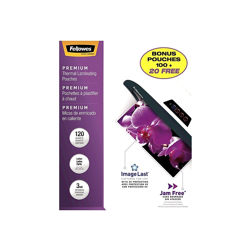 Fellowes ImageLast Premium Thermal Laminating Pouches, Letter Size, 3 Mil, 120/Pack (5228901) image 1
