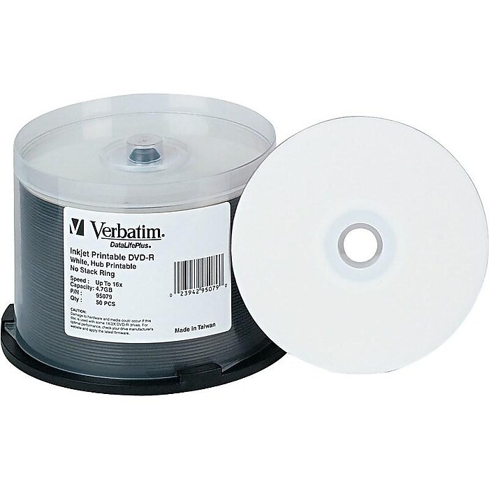 Verbatim DataLifePlus 95079 16x DVD-R, White Hub Inkjet Printable