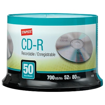 Staples 10365 52x CD-R, Silver, 50/Pack