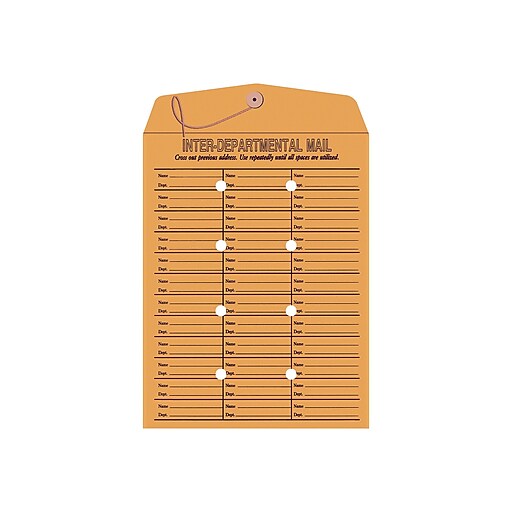Staples Button & String InterDepartmental Envelopes, 10" x 13", Brown