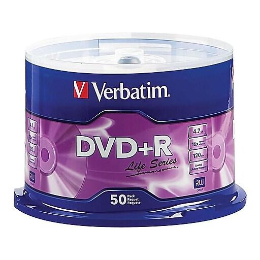 Verbatim Life Series 97174 16x DVD+R, Silver, 50/Pack | Staples
