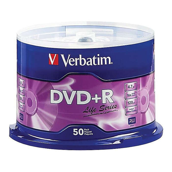 Verbatim Life Series 97174 16x DVD+R, Silver, 50/Pack | Staples