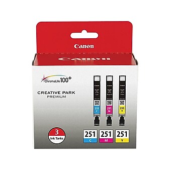 Canon CLI-251 Cyan/Magenta/Yellow Standard Yield Ink Cartridge, 3/Pack (6514B009)