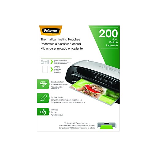 Fellowes Thermal Laminating Pouches, Letter Size, 5 Mil, 200/Pack