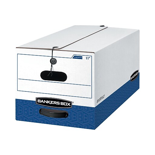 Bankers Box Liberty HeavyDuty Corrugated File Storage Boxes, Letter Size, White/Blue, 4/Carton